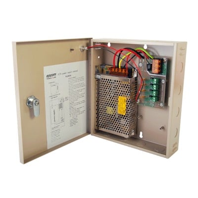 Fuente de poder profesional para CCTV de 12 Vcc @ 5A, para 4 cámaras ; Voltaje de entrada de 100-240 Vca