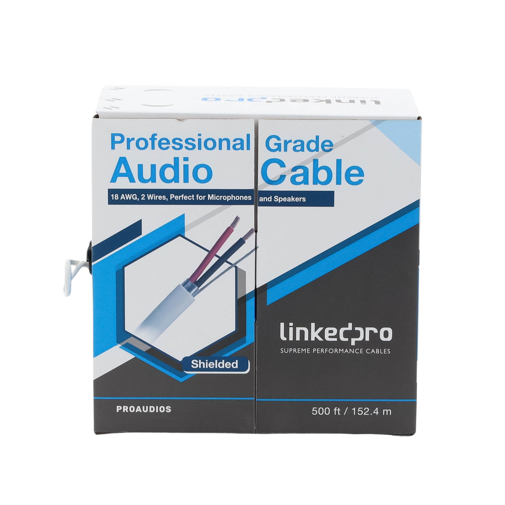 Cable para Audio Profesional Calibre 18 en 2 Hilos 100% Cobre, Blindado Perfecto para Bocinas y Micrófonos, Bobina de 152 Metros (500 Pies)