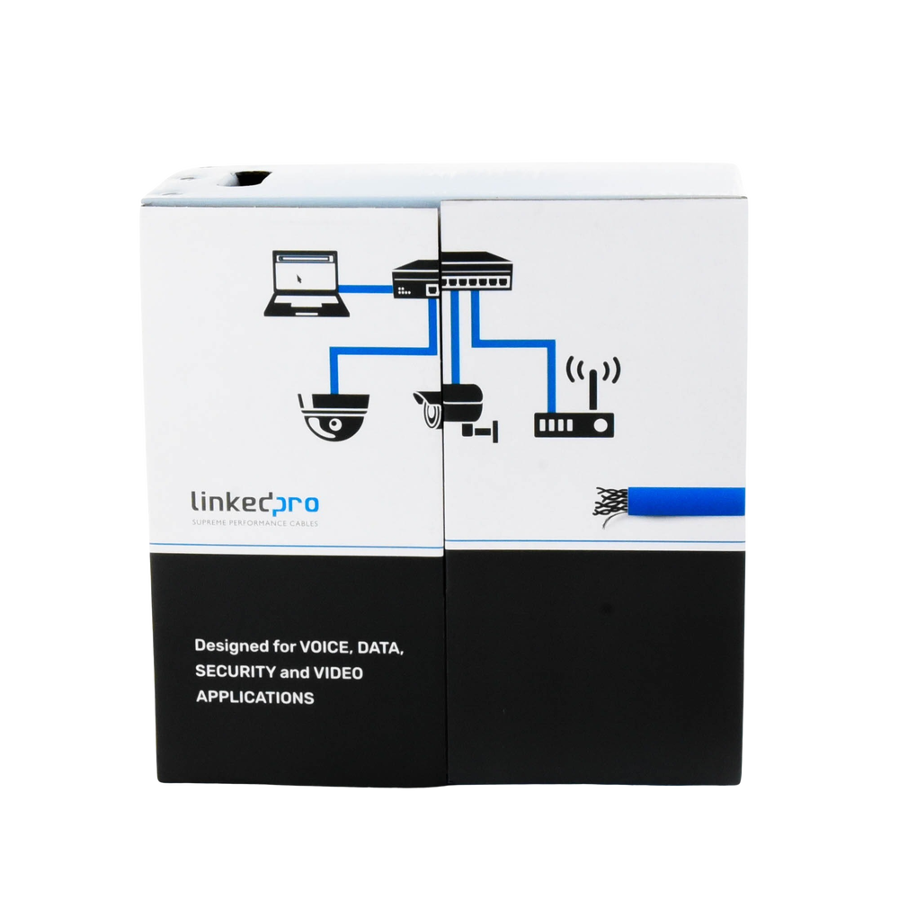 Bobina de Cable de 305 Metros (1000 Pies) Cat6+, CM, Calibre 23 Alto Rendimiento, ETL, UL, Color Azul, Super Flexible, para Aplicaciones de Video Vigilancia, Video HD, y Redes de Datos. Uso Interior.