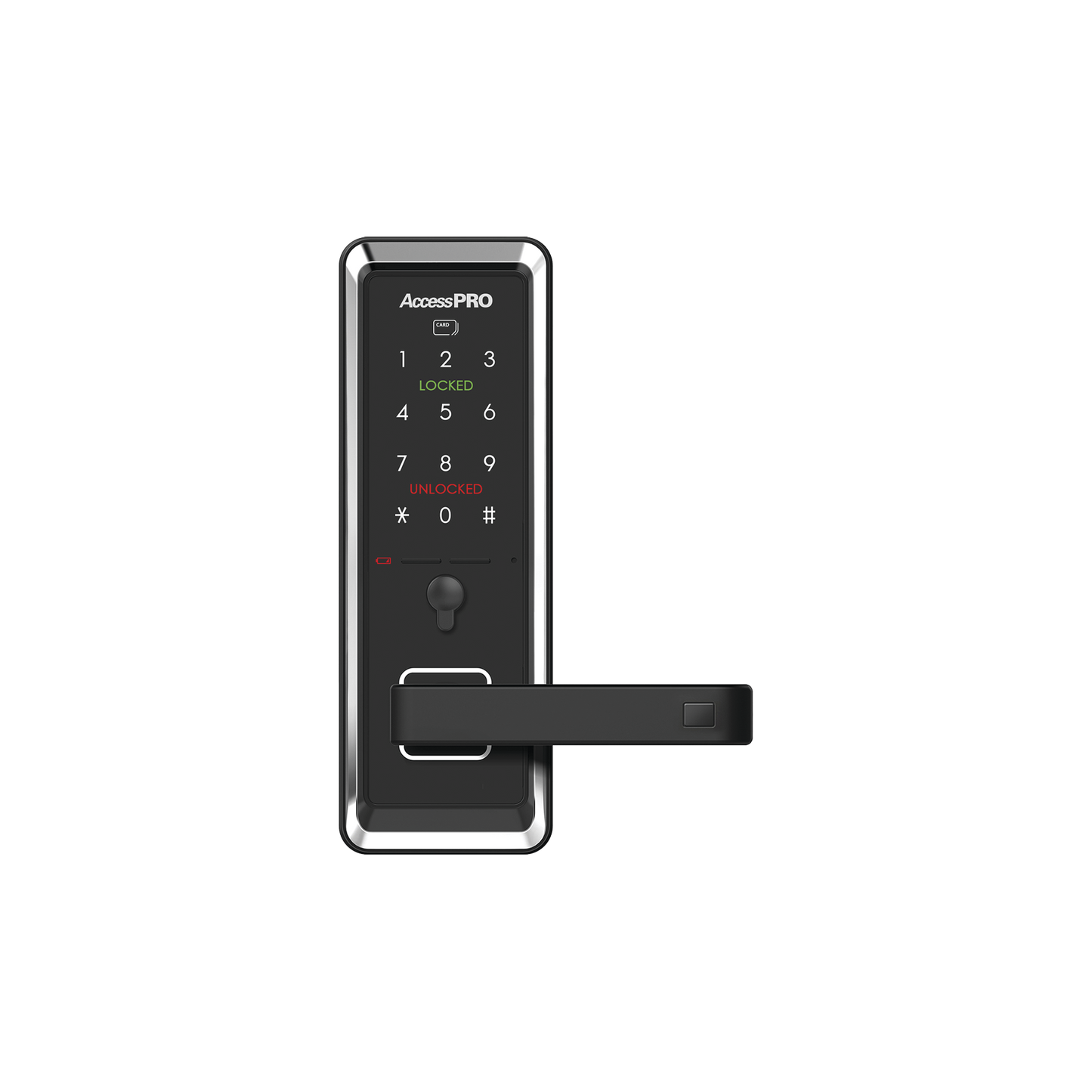 Cerradura inteligente con teclado Touch Screen, Apertura con tarjeta Mifare /Contraseña y Llave de emergencia de diseño compacto para puertas de perilla simple