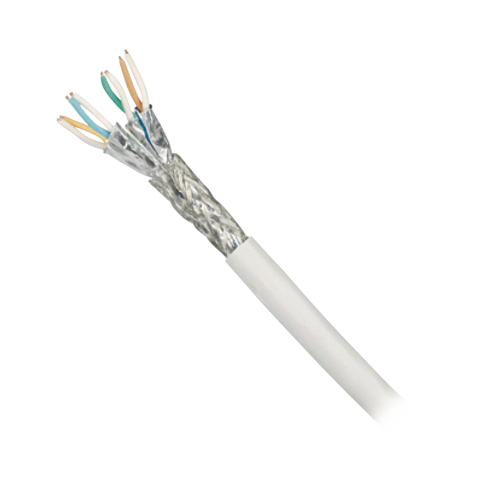 Bobina de Cable Blindado S/FTP de 4 Pares, Cat7, Inmune a Ruido e Interferencias, LSZH (Bajo Humo, Cero Halógenos), Color Blanco, Bobina de 500 Metros (1640 Pies)