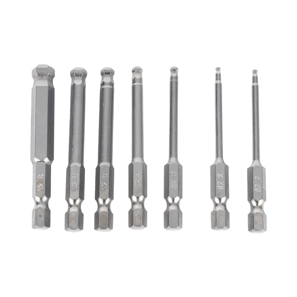 Juego de 7 Puntas Hexagonales / Allen, Milimétricas con Cabeza Redonda para Destornillador de entrada Hexagonal de 1/4"