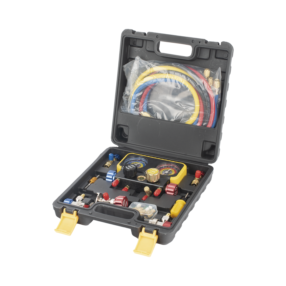 Manómetro de 4 vías con Accesorios para Gas refrigerante R410A/ R32/ R134A/R22