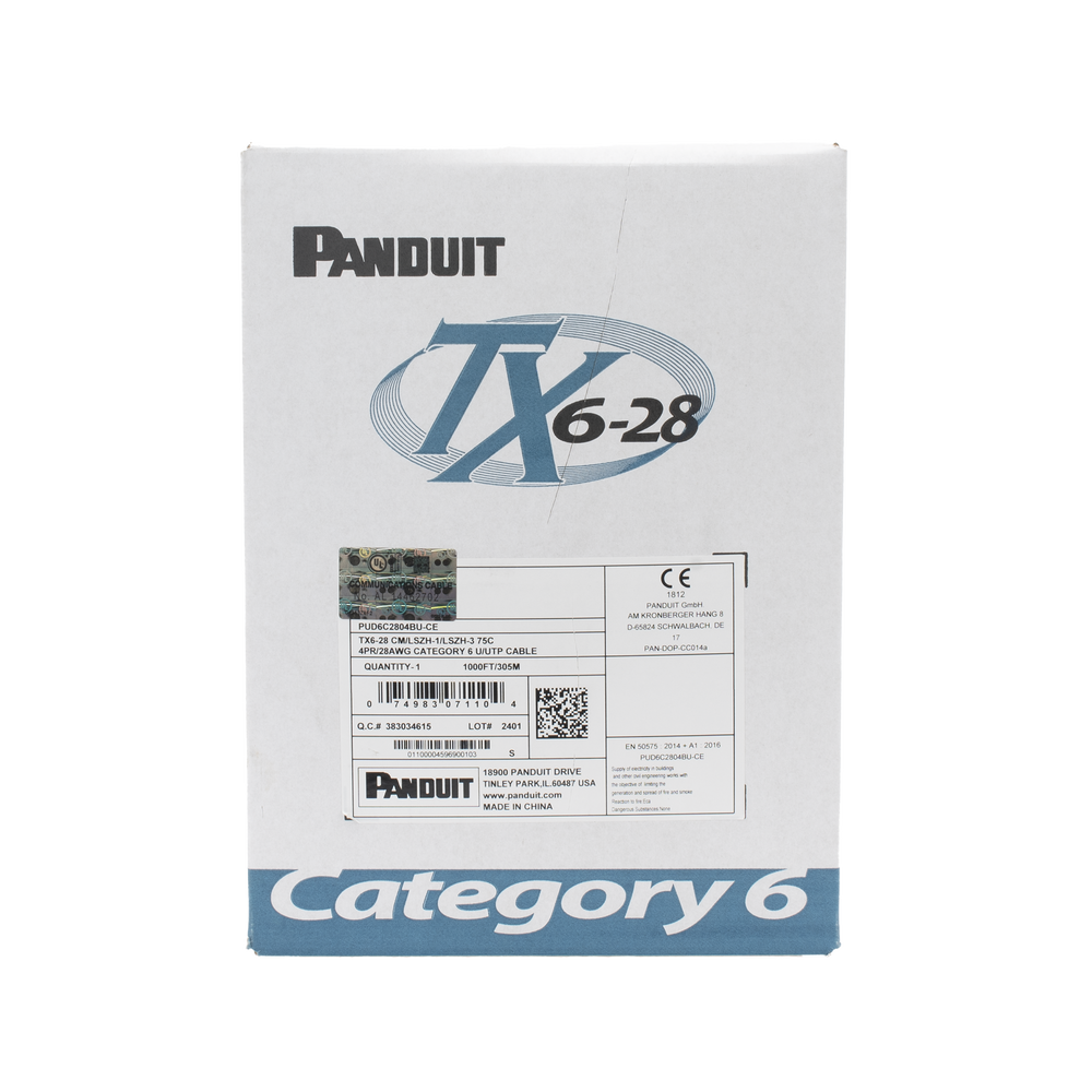 Bobina de Cable UTP 305 Metros (1000 Pies) de Cobre TX6-28Æ, Azul, Categoría 6, Diámetro Reducido (28 AWG), CM/LSZH, de 4 Pares