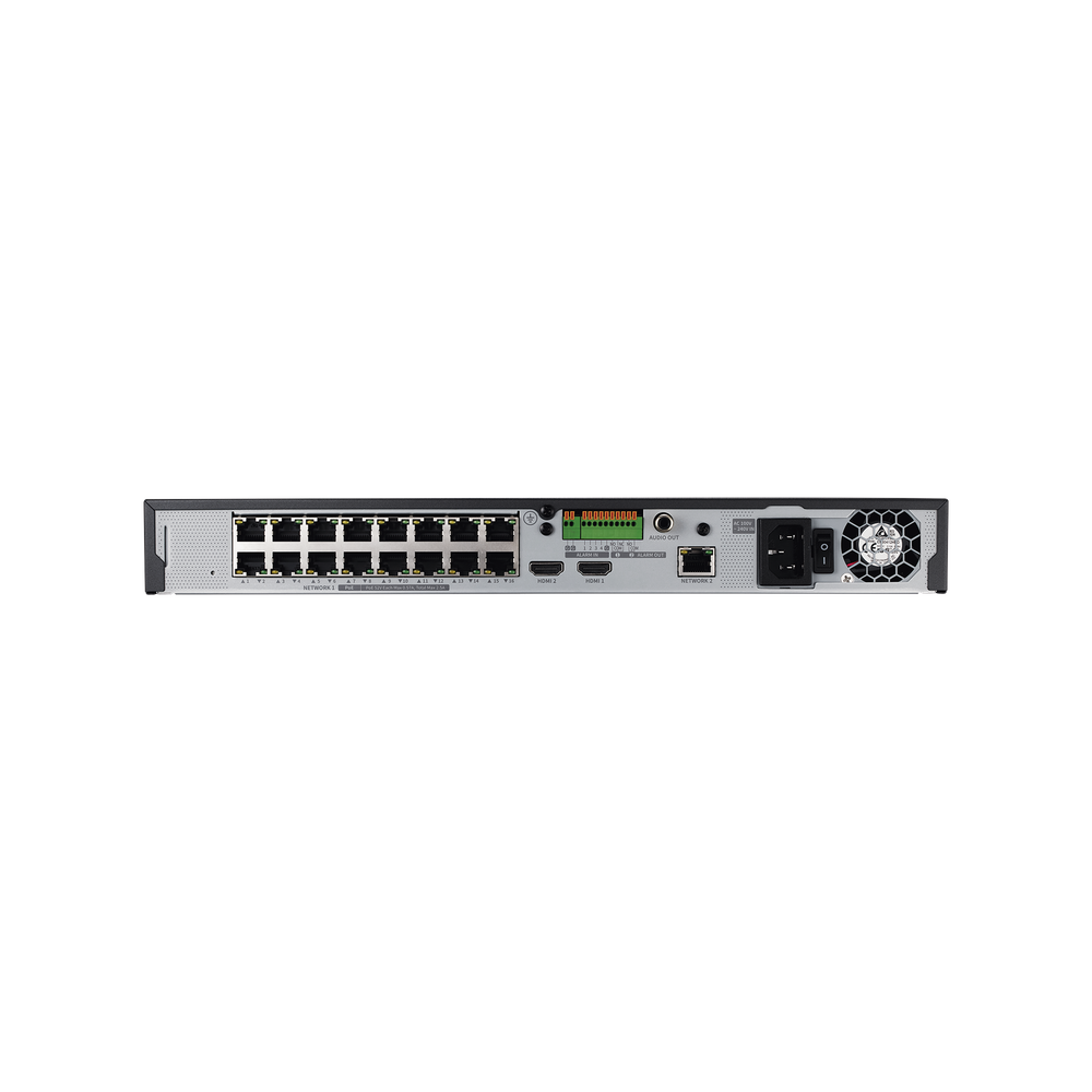 NVR 8 Megapíxel / 16 canales / H.265 / P2P Wisenet / 16 puertos PoE / 128Mbps