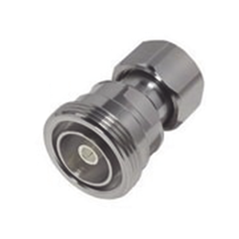 Adaptador en Línea de Conector DIN 7-16 Hembra a 4.3-10 Macho, Bronce Blanco/ Plata/ Teflón.