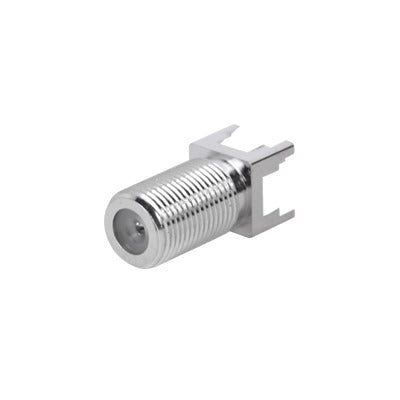 Conector F Hembra para PCB de Montaje Vertical, Níquel/ Estaño/ Polietileno.
