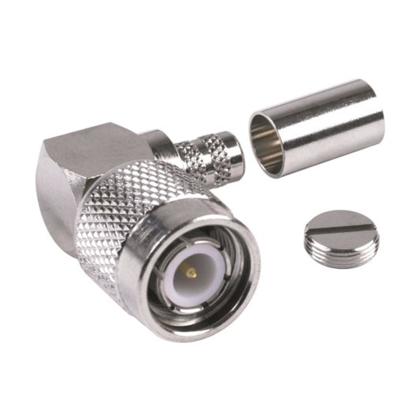 Conector TNC Macho en Ángulo Recto para Cable RG-8/X, LMR-240, Níquel/ Oro/ Teflón.​