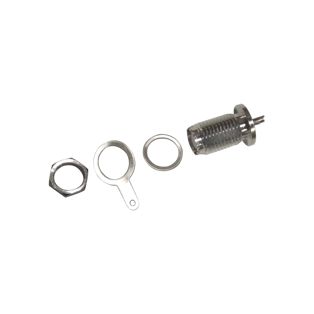 Conector Mini UHF Hembra para Chasis de Montaje Trasero en Tipo D-Plano, Níquel/ Plata/ Teflón