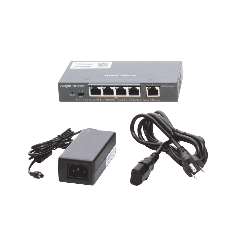 Switch Administrable PoE con 5 puertos Gigabit, 4 PoE 802.3af/at, gestión gratuita desde la nube, 54w