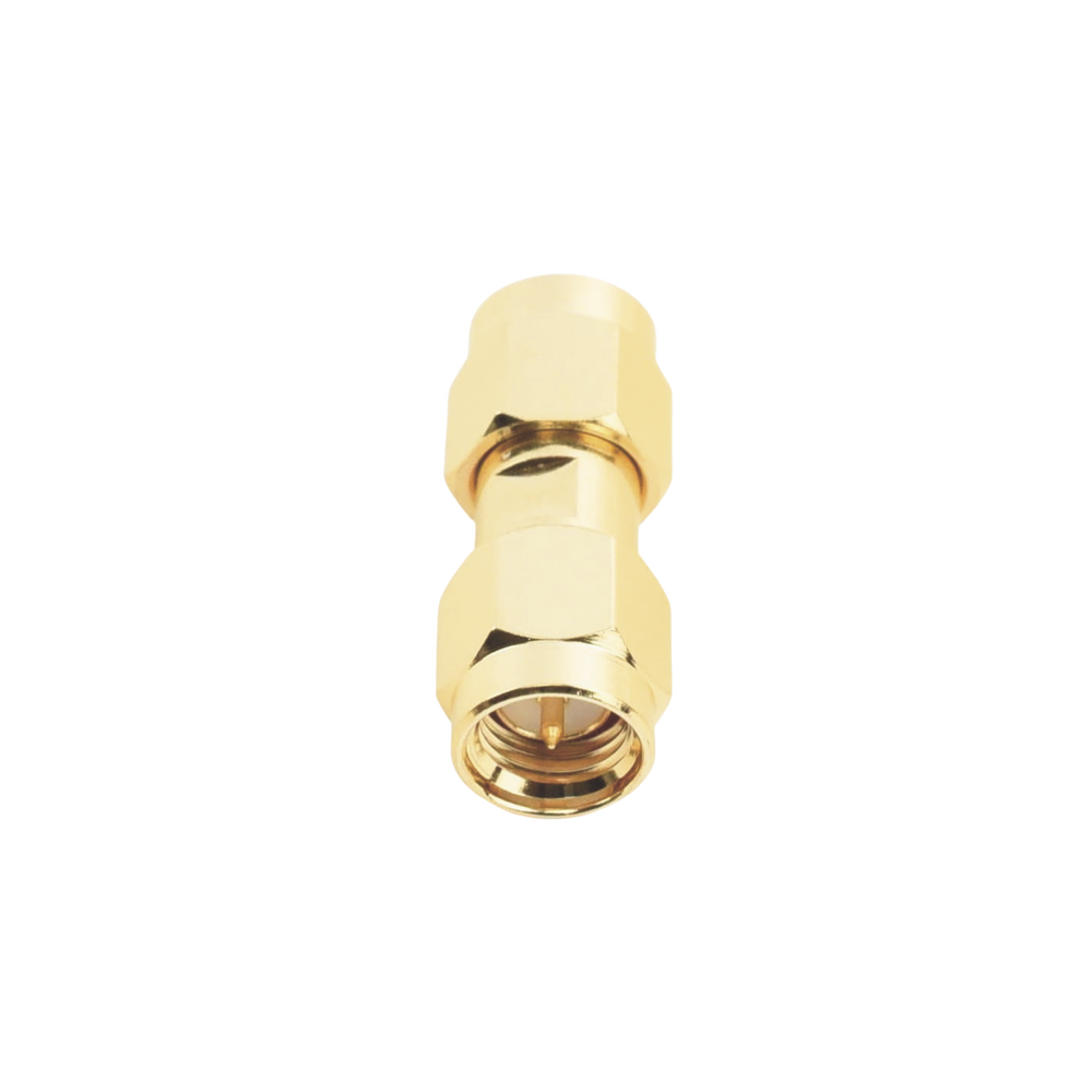 Adaptador Tipo Barril, de Conector SMA Macho a SMA Macho, Oro/ Oro/ Teflón.​
