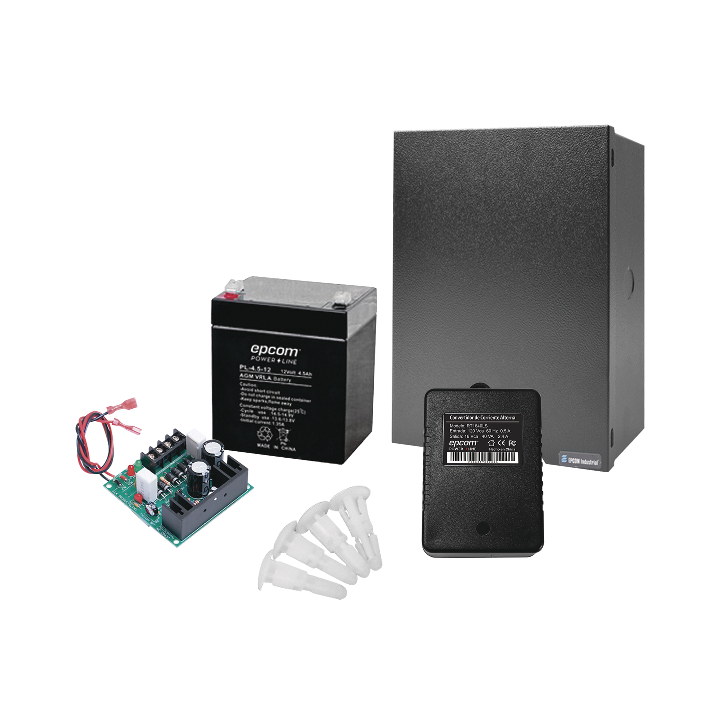 Kit con Fuente ELK Products ( ELK624 ) con salida de 12 Vcc a 1 Amper, incluye transformador y batería de 4.5 Amper