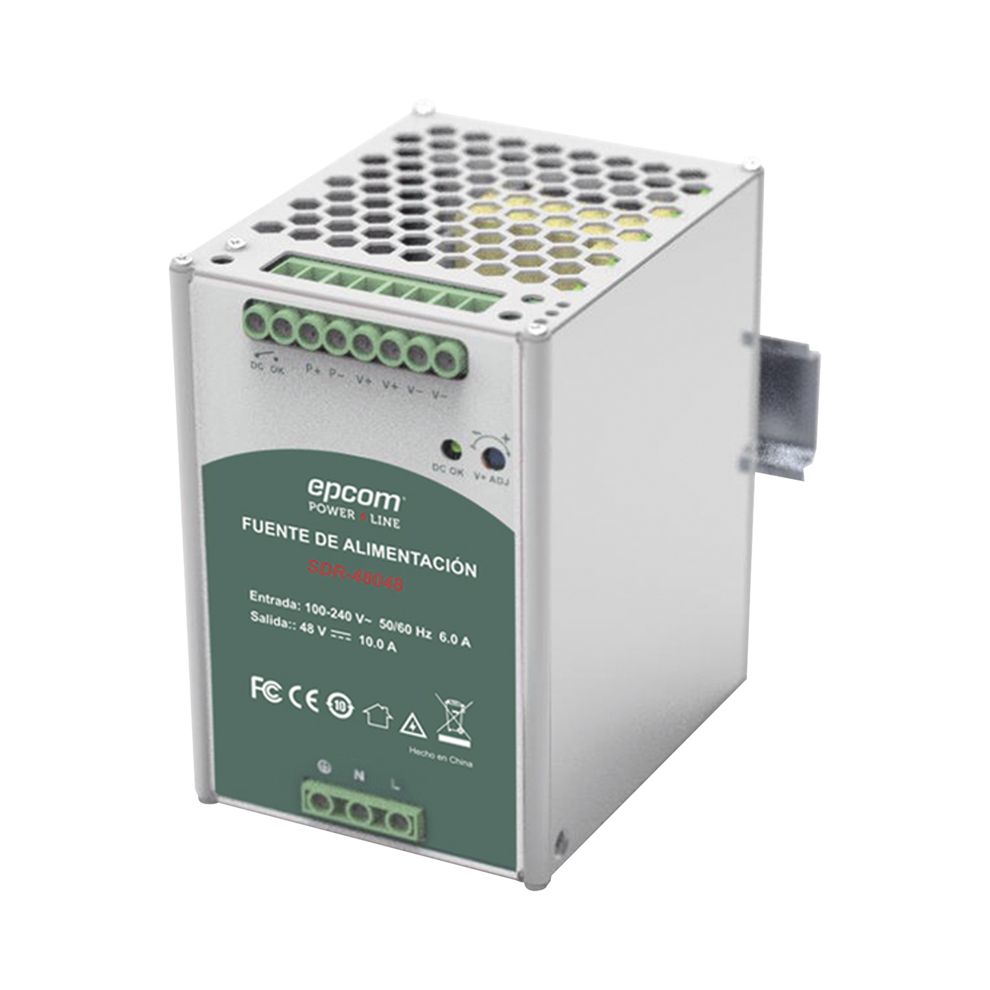 Fuente de Poder Industrial 48 Vcc @ 10A / 480W / Función relay Vcc / Función de Conexión Paralelo / Riel Din