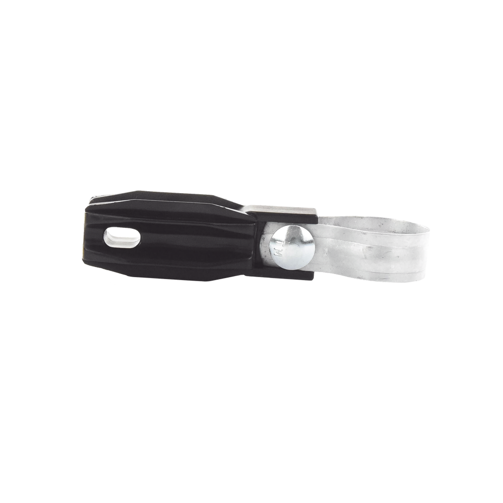 Aislador de paso o esquina con abrazadera incluida de 33-38mm para uso en tubería de malla ciclónica.