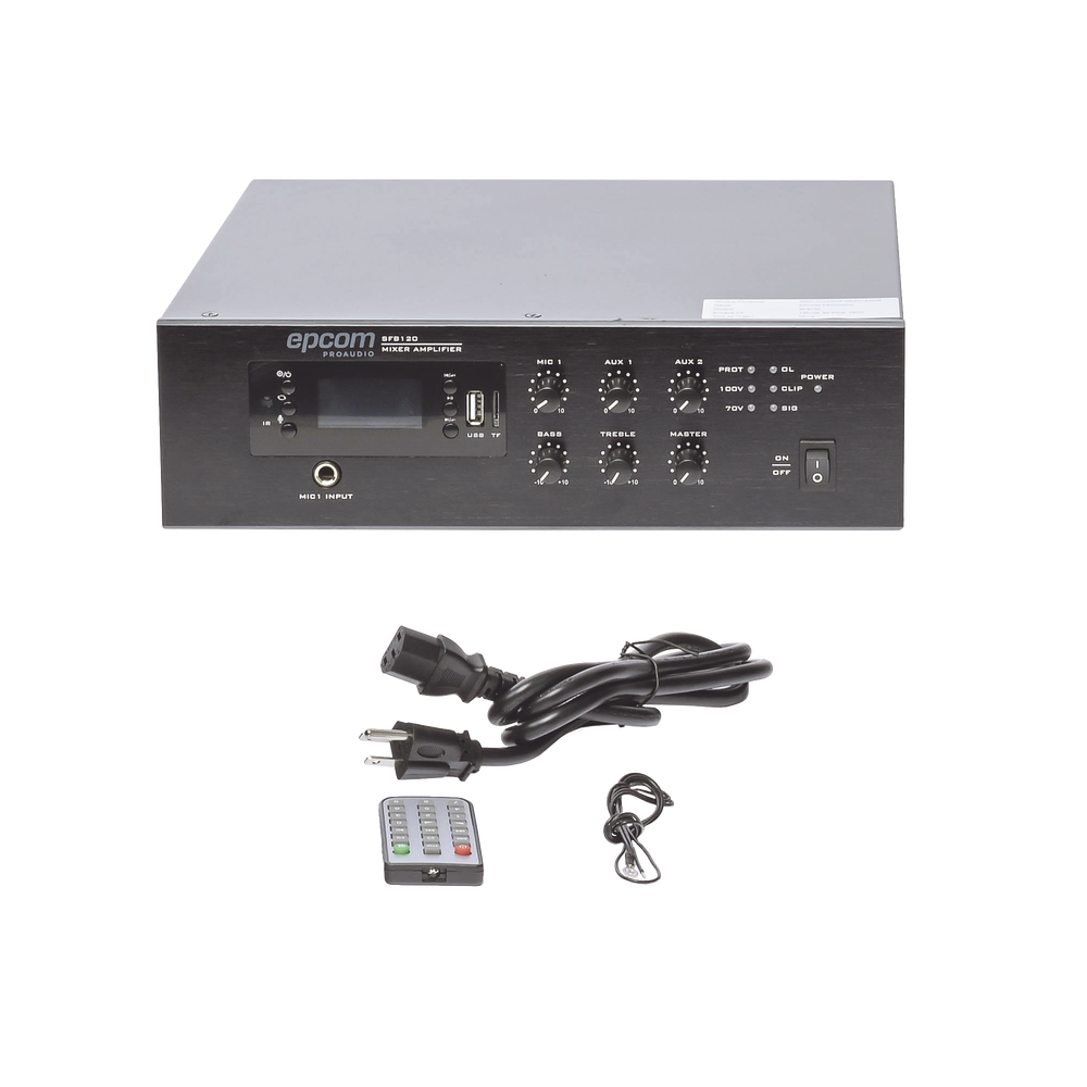 Mini Amplificador de Audio Mezclador | 120W RMS | Sistema 70/100V | MP3 | Tuner | Bluetooth | Musica ambiental y Voceo