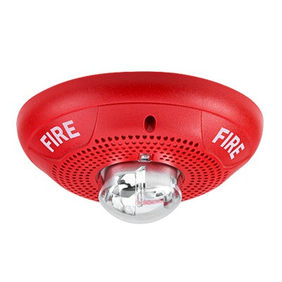 Bocina con Lámpara Estroboscópica para Instalación en Techo con Configuración Estroboscópica Seleccionable, Color Rojo