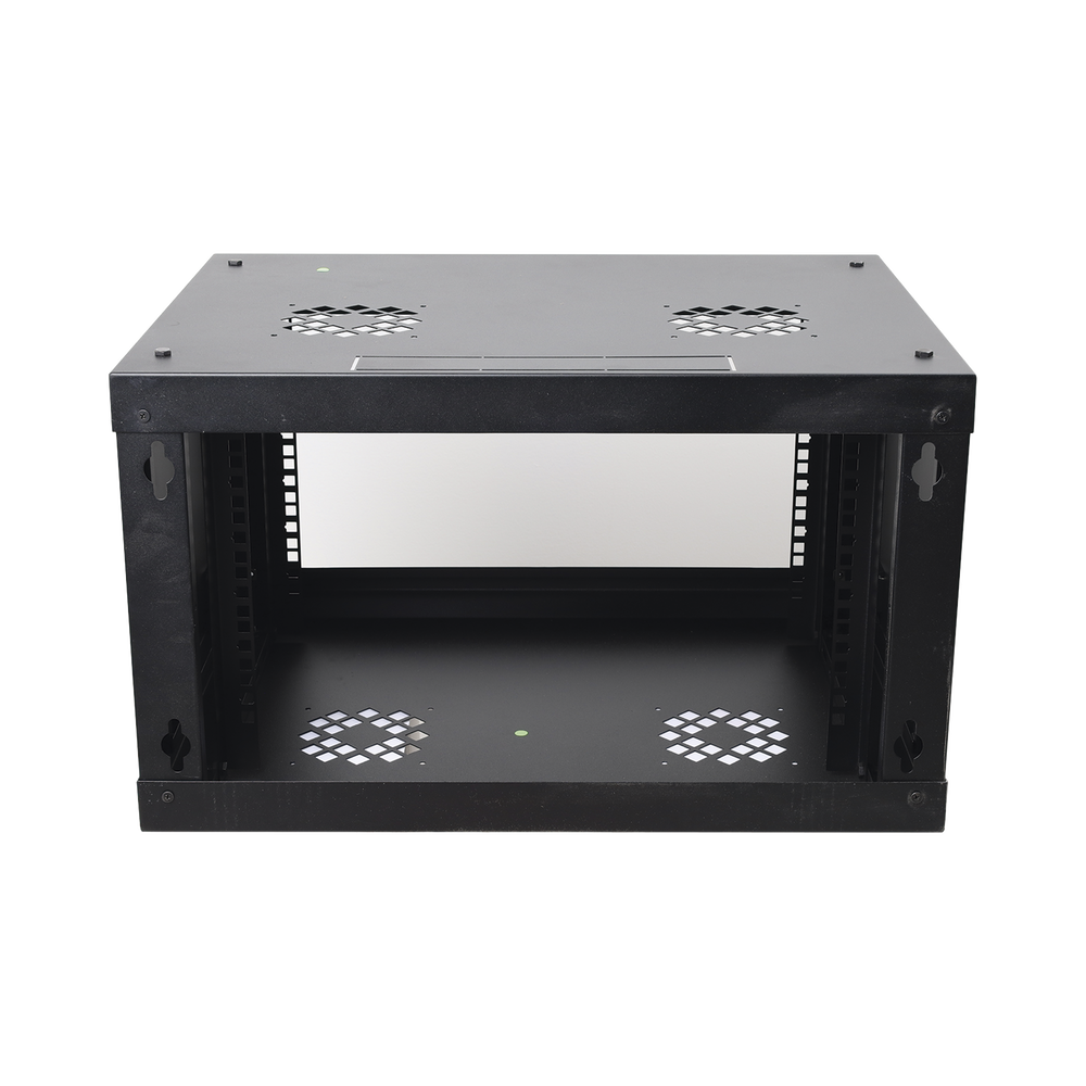 Gabinete de Pared de 6U con Puerta de Cristal Templado, 455 mm de Profundidad Total, Rack de 19in, Acero Reforzado Color Negro.
