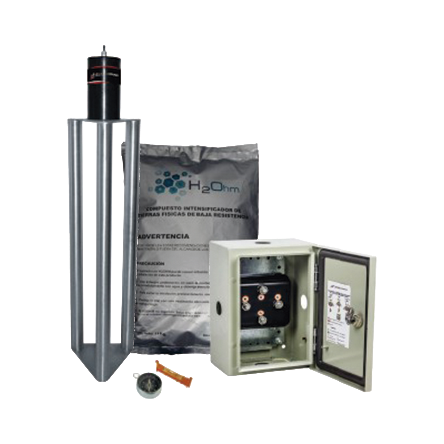 Electrodo de puesta a tierra de 400 A Fabricado en Acero inoxidable con Filtro y Compuesto H2Ohm.