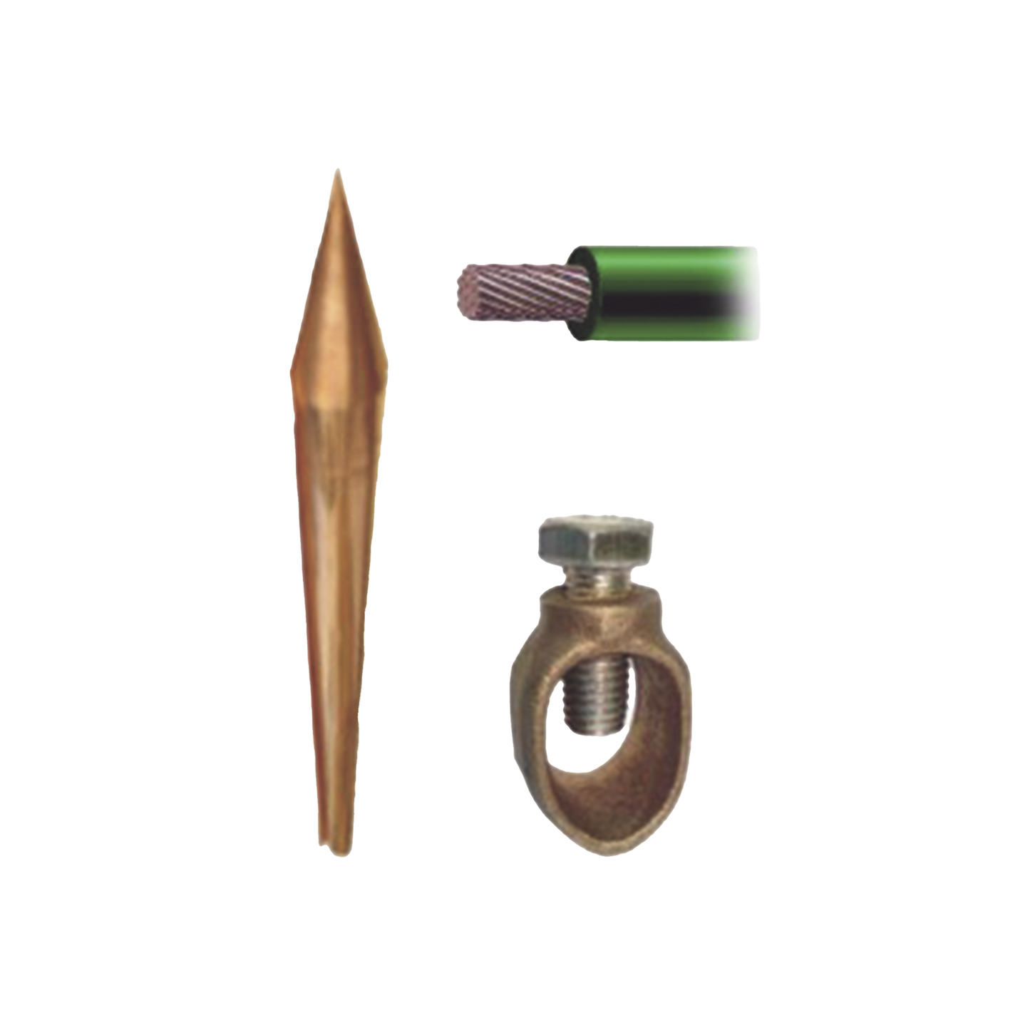 Kit Básico para Tierra Física con Varilla de 5/8" de 1.5 m de Largo, Opresor y 3 Metros de Cable Verde Recubierto 8 Awg.