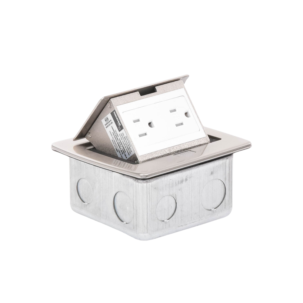 Mini Caja de Piso Rectangular en Acero Inoxidable con 2 Contactos Eléctricos (11000-21201)