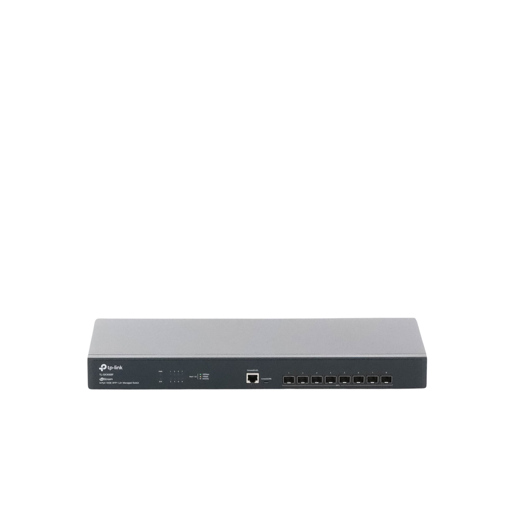 Switch Fibra Óptica L2+ Omada / 8 Puertos SFP+ 10G / 2 Puertos Consola (RJ45 y micro-USB) / Administración Centralizada Omada o Stand-Alone / Multicast IGMP / Calidad de Servicio / Montaje en Rack / Silencioso (sin ventiladores)