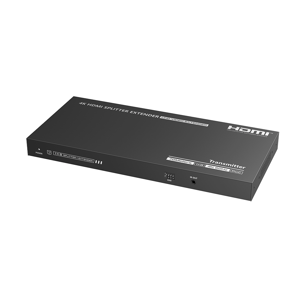 Kit Divisor y Extensor HDMI | 1x8 | Hasta 70 m |Resolución 4K @ 60 Hz | Cat 6/6a/7 | IPCOLOR | CERO LATENCIA | Puerto S/PDIF | EDID | RS232 | Salida Loop / PoC