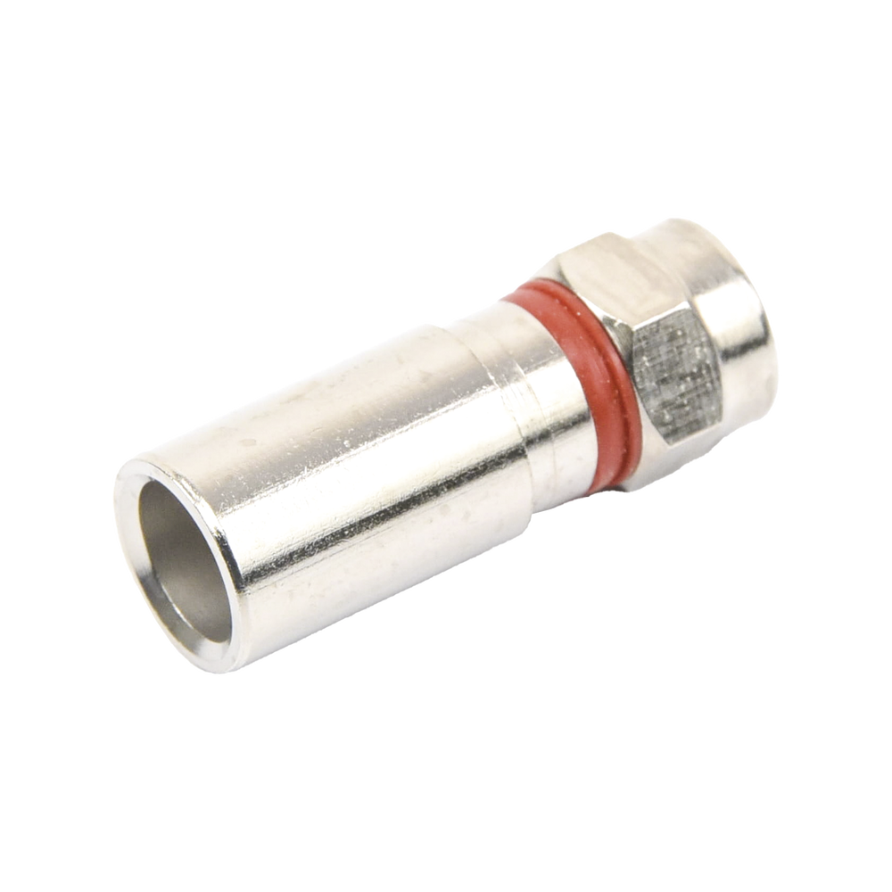 Conector F Macho de Compresión, Metálico para cable RG-6, Cuerpo de Bronce Niquelado.