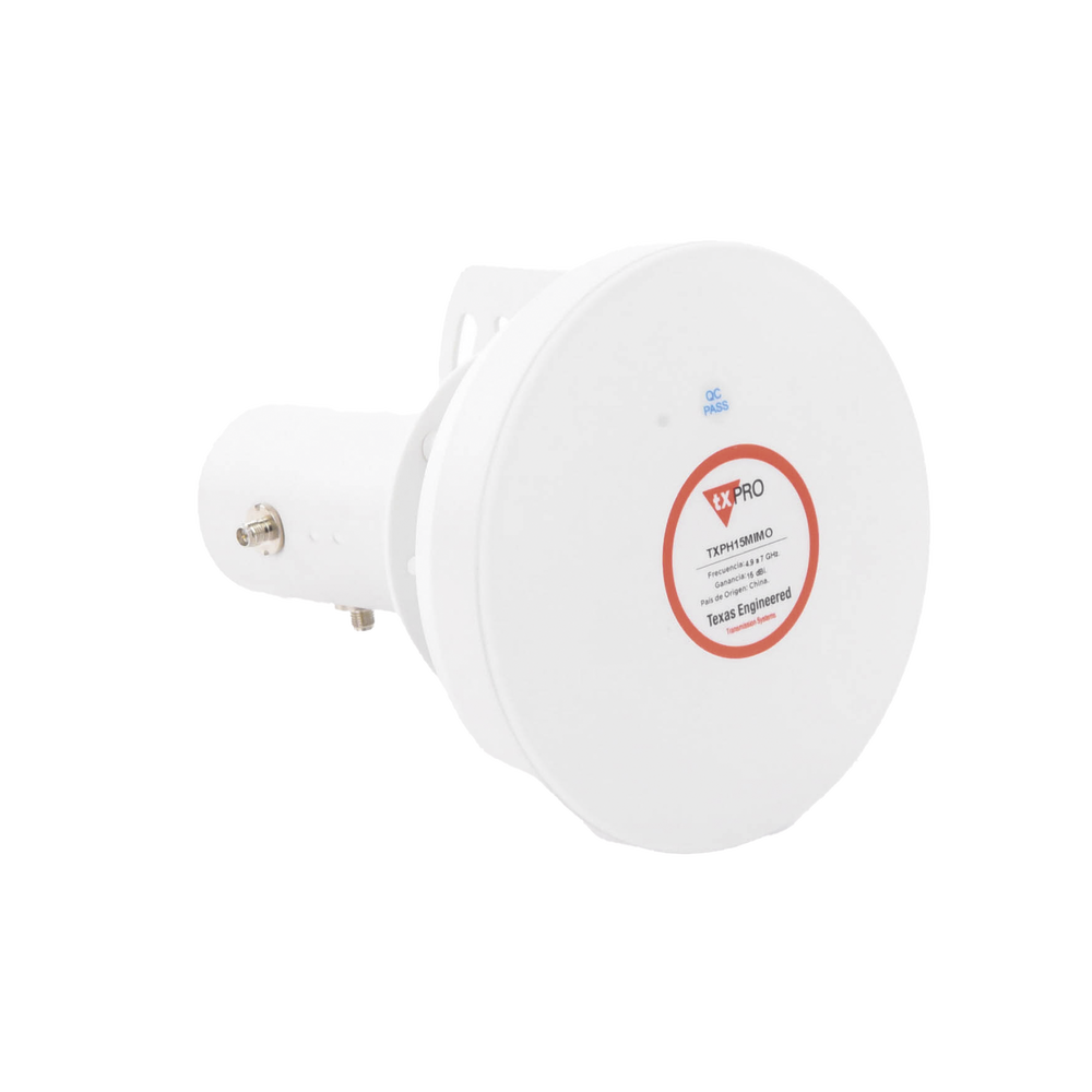 Antena Tipo Horn de 45 °, 15 dBi, 4.9 - 7GHz, Ideal para ambientes de alto ruido, Tipo de conector RPSMA, con montaje y jumpers incluidos