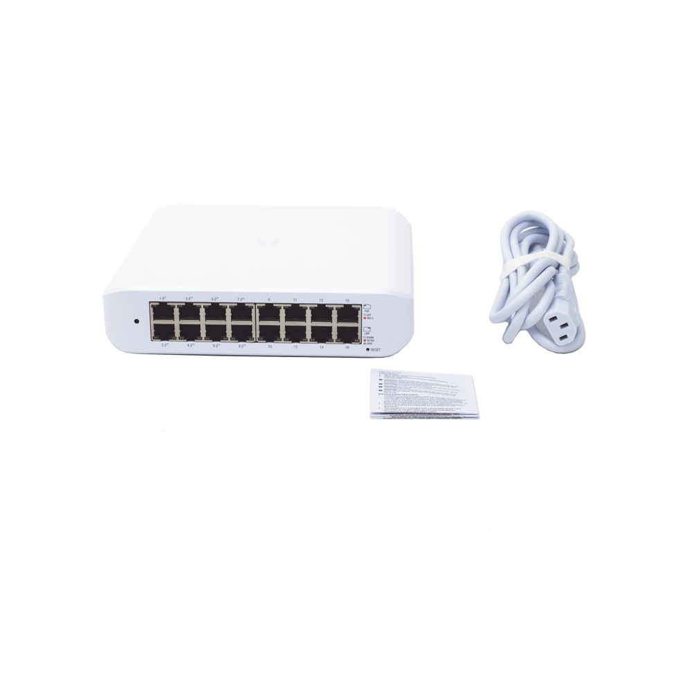 Switch UniFi Lite Administrable PoE de 16 Puertos 10/100/1000 Mbps (8 puertos 802.3af/at), 45 W