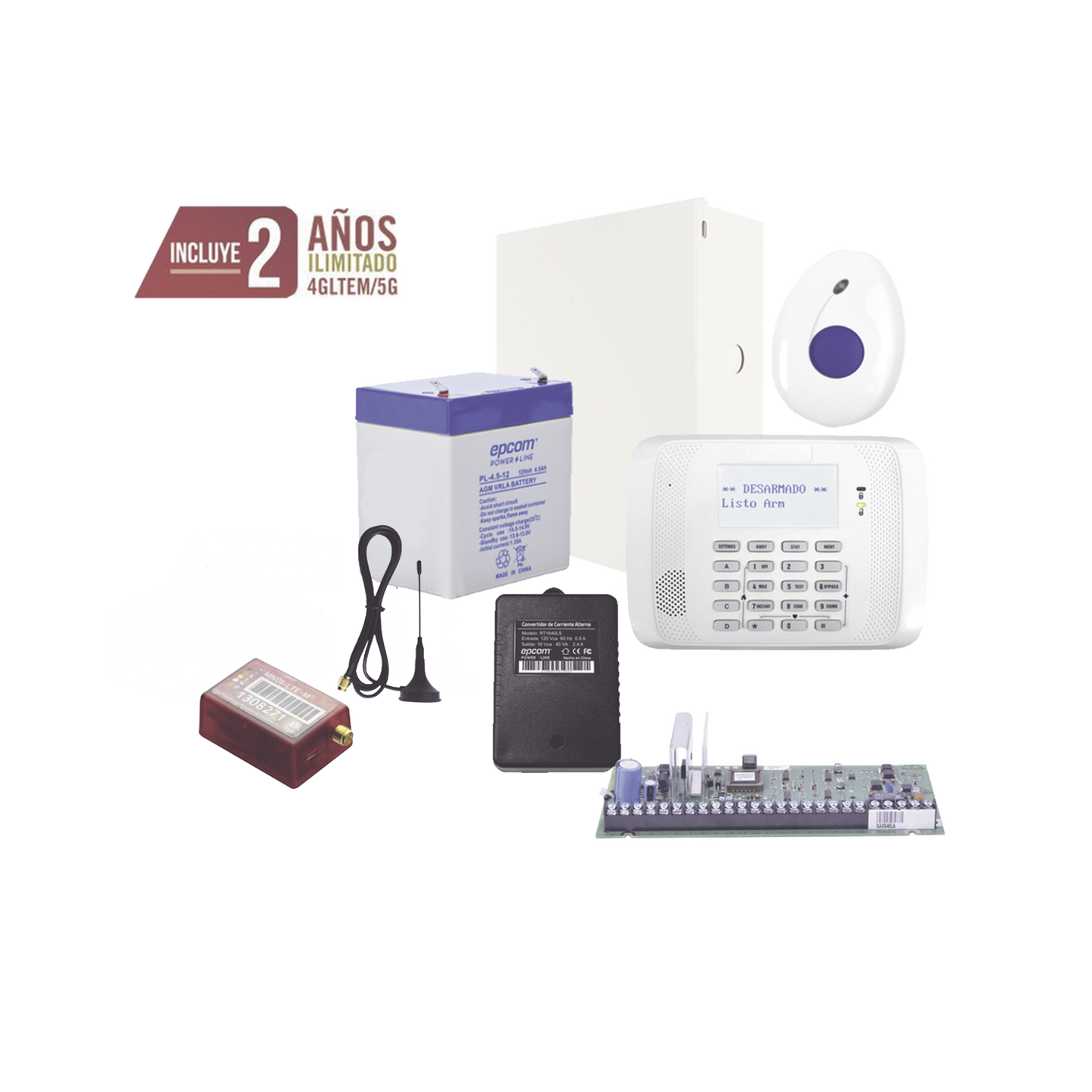 Kit de Alarma VISTA48 con Comunicador, Botón de Pánico y Detección de Caídas Inalámbrico, Gabinete, Transformador y Batería