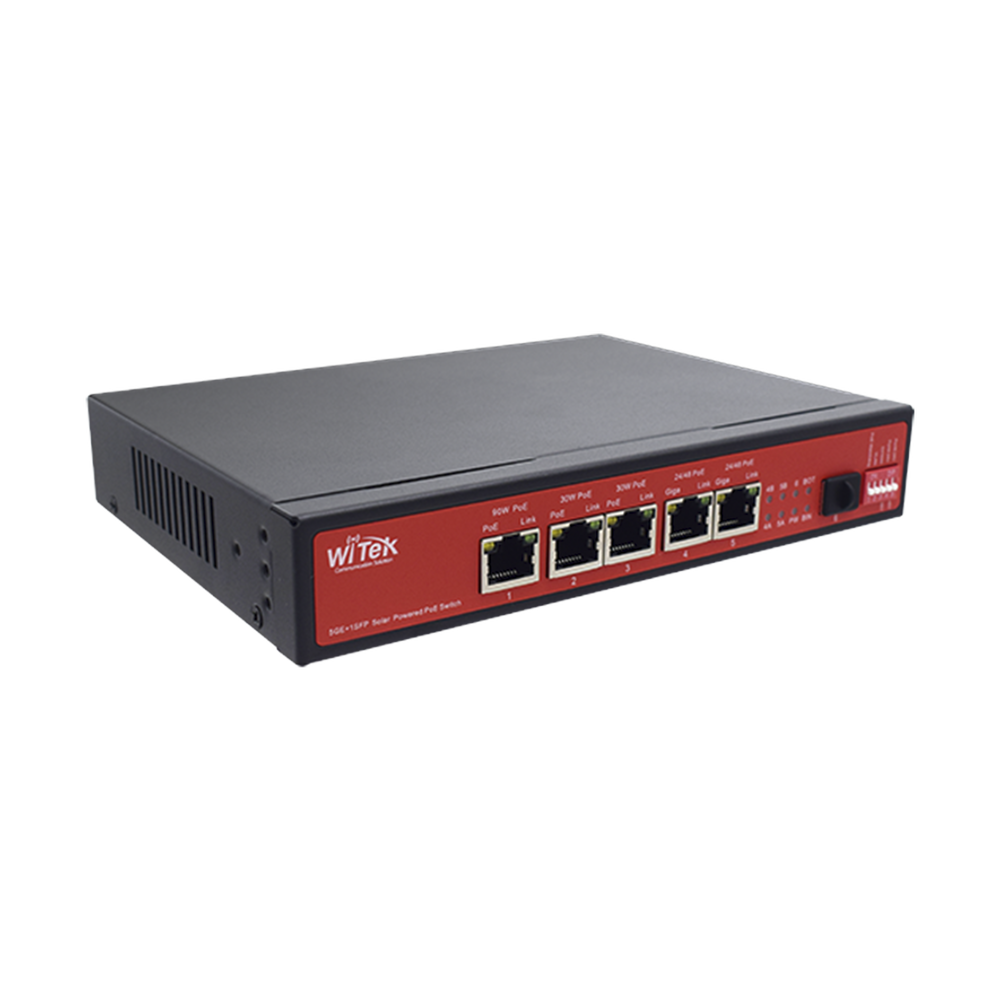 Controlador Solar de 15A con Switch PoE / 1 Puertos Gigabit PoE 802.3 bt / 2 Puertos PoE 802.3 af/at / 2 Puertos PoE Pasivo 24/48 Vcc / 1 Puerto SFP / No administrable