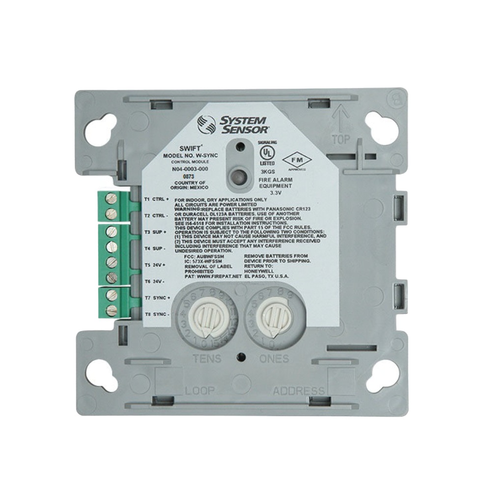 Módulo de Sincronización Inalámbrico / Compatible con Paneles Notifier, Fire-Lite, Silent Knight y Farenhyt / Incluye Baterías