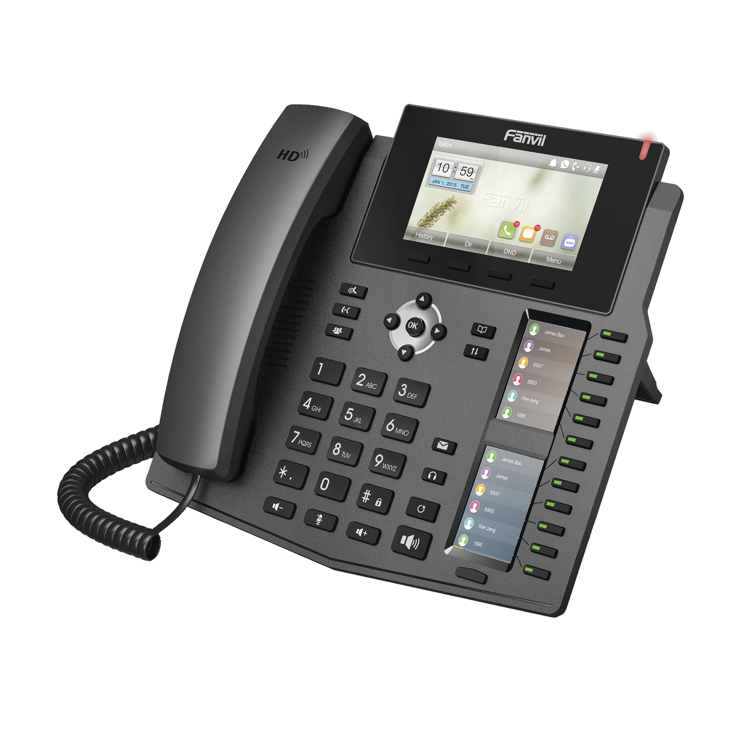 Teléfono IP empresarial para 20 líneas SIP, Voz HD, 3 Pantallas LCD a Color, 12 teclas BLF, PoE
