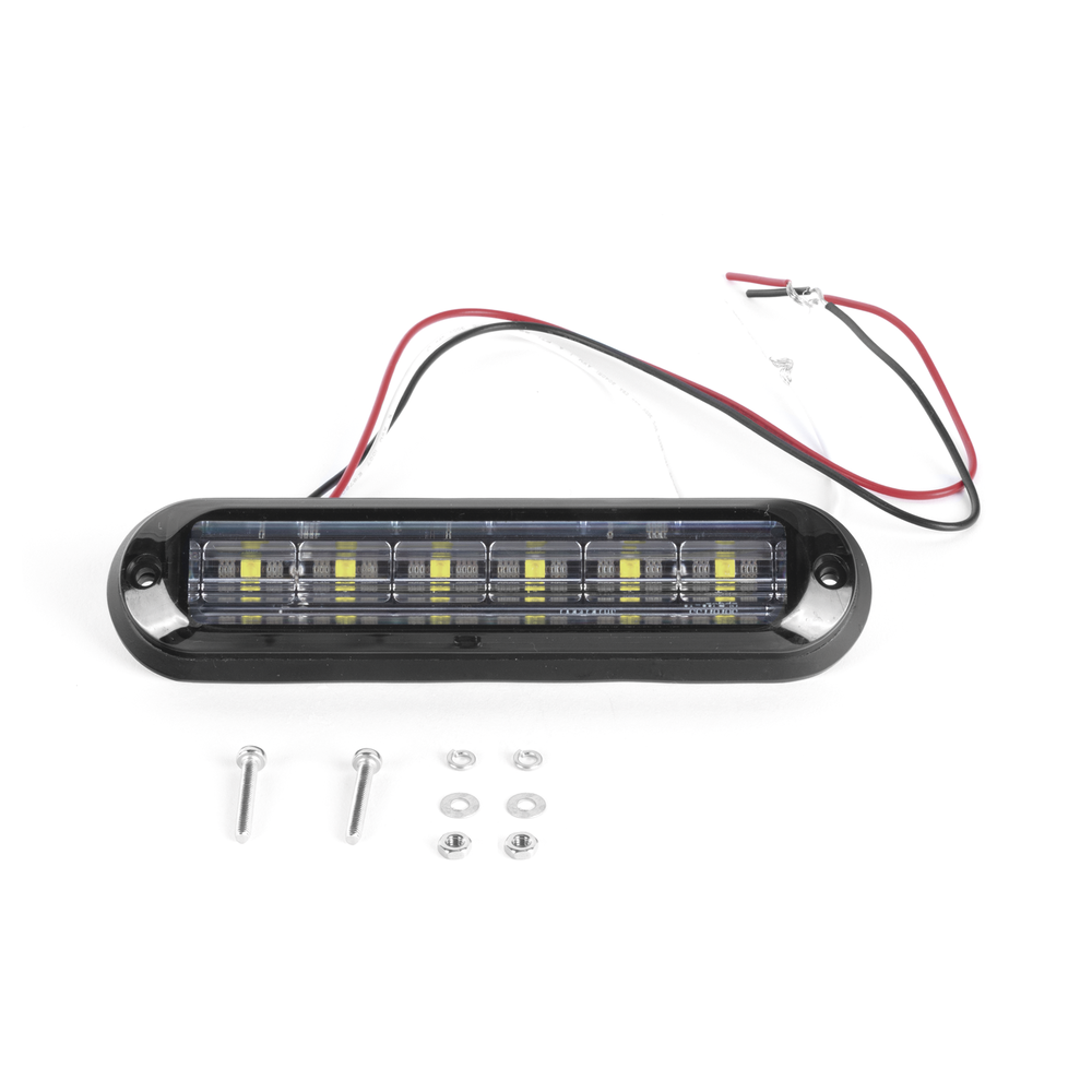 Luz Auxiliar Ultra Brillante IP67 de 6 LEDs, Color Rojo/Claro, con mica transparente y bisel negro