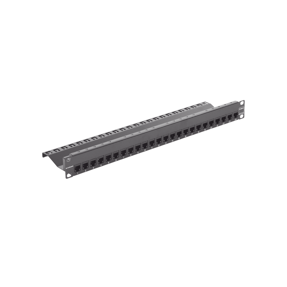 Patch Panel Z-Max de 24 Puertos, Blindado, Precargado con Jacks Categoría 6A, Plano, 1UR