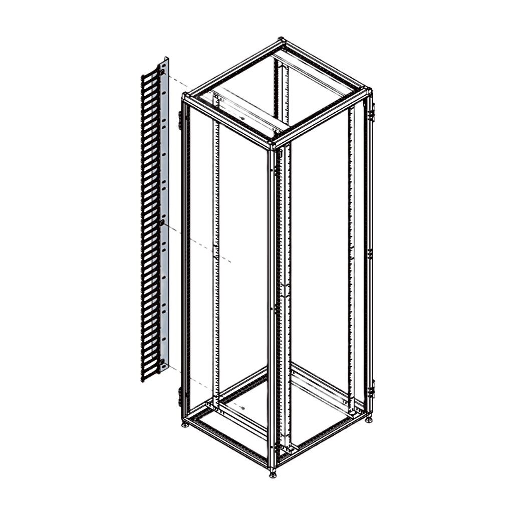 Organizador Vertical de Cables Rack 48 UR / Acero Negro / Sección 95x208 mm / Capacidad 726 Cables / Fijación Flecha 1.75 pulg