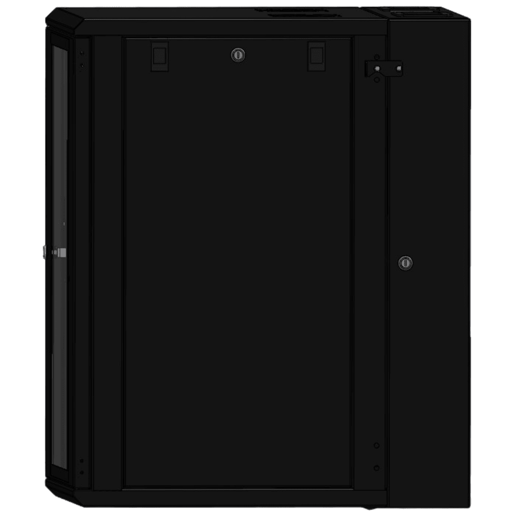 Gabinete Rack / 16 Unidades Rack (UR) / Puerta Cristal Templado / Montaje Pared / Acero Calibres 18-22 / Abatible 120° / Ventilación 120 mm