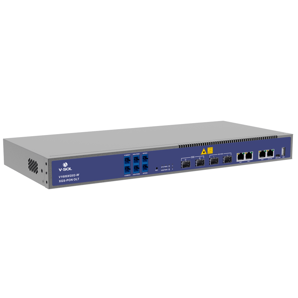 OLT Dual de 2 Puertos XGSPON/GPON con WDM Integrado/ 4 Puertos Uplink (2 Puerto Gigabit RJ45 + 2 Puertos SFP/SFP+) / Hasta 512 ONUs