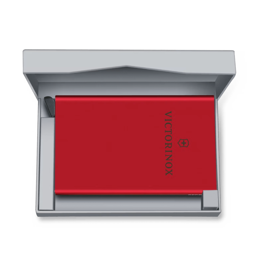 Tarjetero / Almacenamiento Seguro 4-6 Tarjetas / Aluminio Duradero / Protección RFID / Sistema Deslizamiento Patentado / Color Rojo.