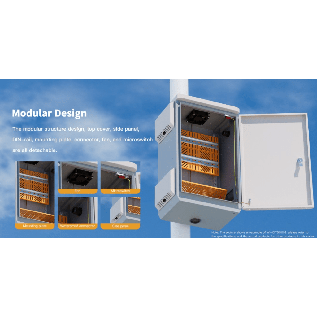 Gabinete de Acero Ventilado para Exterior 180 x 340 x 160 mm con Rieles DIN y 4 Placas Laterales para Montaje de Equipos por Fuera