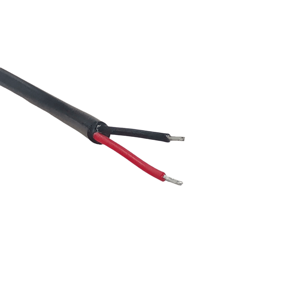 Cable con Conector Macho (Pigtail) / Forro Negro | Alimentación para Vcc con Puntas Libres | Polarizado | Largo 22 cm (8.66 Pulgadas) | Calibre 22AWG.