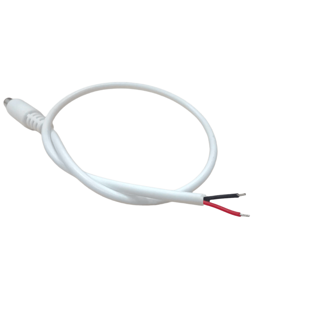 Cable con Conector Macho (Pigtail) | Forro Blanco | Alimentación para Vcc con Puntas Libres | Polarizado | Largo 22 cm (8.66 Pulgadas) / Calibre 22AWG.