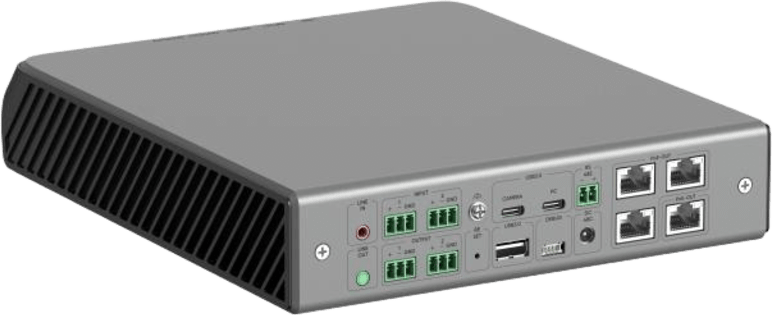 Procesador de Audio en Red | DSP | Alimentacion Poe | Entradas de audio digital AES67 | Entradas de audio analógicas | Puerto USB Type C para cámaras de video | Entrada estéreo de 3.5 mm TRS