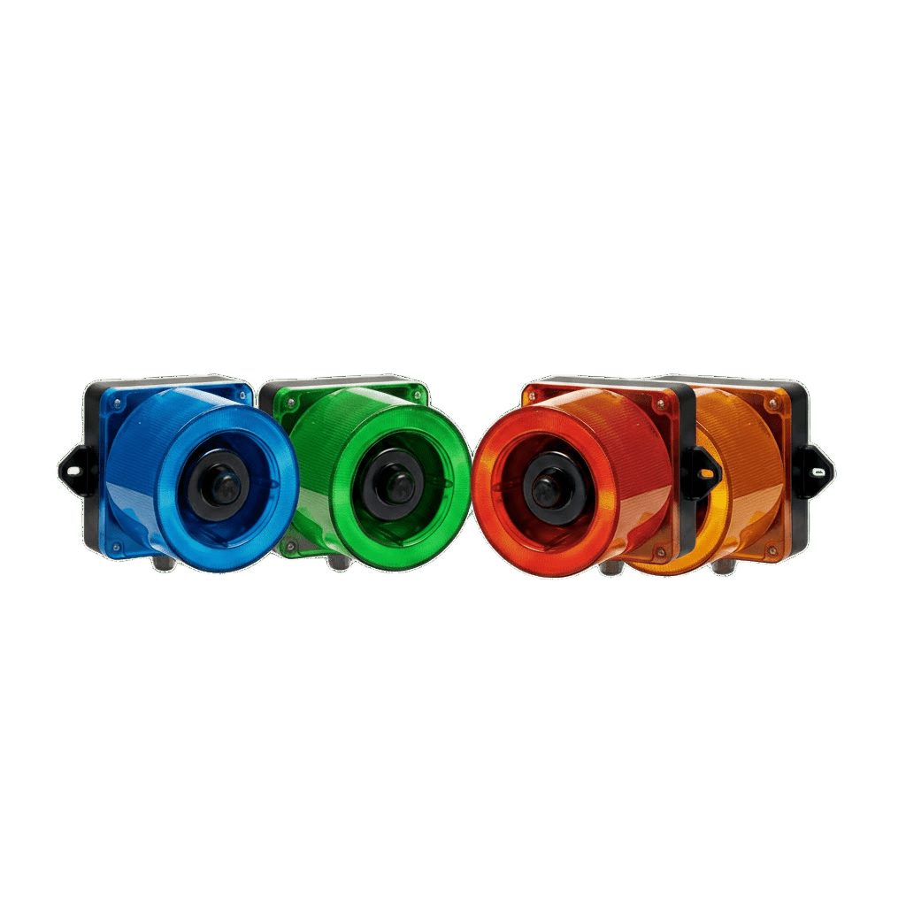 Combinacion de baliza LED color Azul y sirena electrónica de 31 tonos resistente a la intemperie de volumen máx. 123 dB a 12-24 VCD