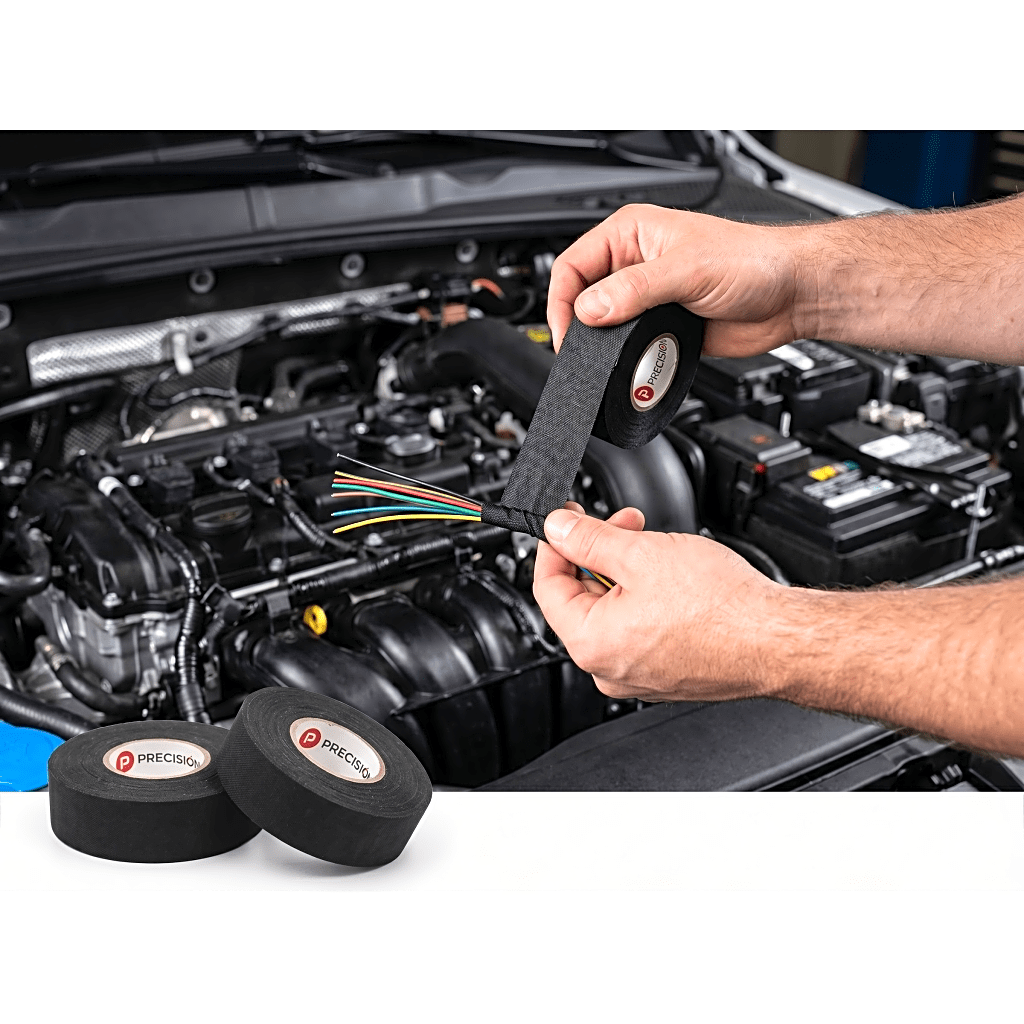 Cinta Automotriz tipo PET / Protección profesional de cables y mazos de cables automotrices / Color Negro.