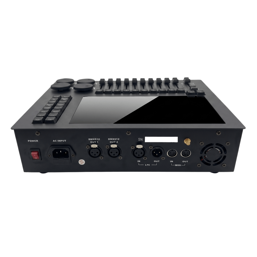 Consola de Iluminación DMX EPLT1 / 2 Universos / Pantalla 10.1" Multitáctil / 10 Faders + 4 Ruedas / WiFi Integrado / Flight Case Incluido