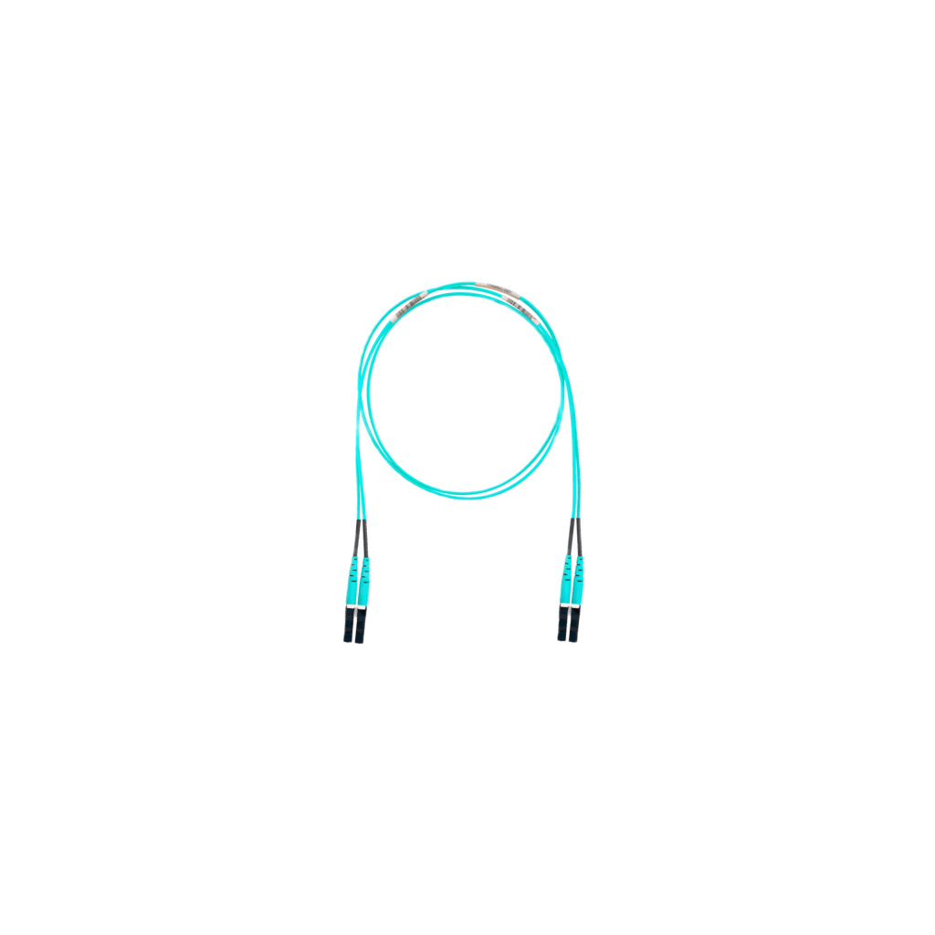 Jumper de Fibra Optica Multimodo 50/125 OM4, LC-LC Duplex, OFNR (Riser), Color Aqua, 25 Metros