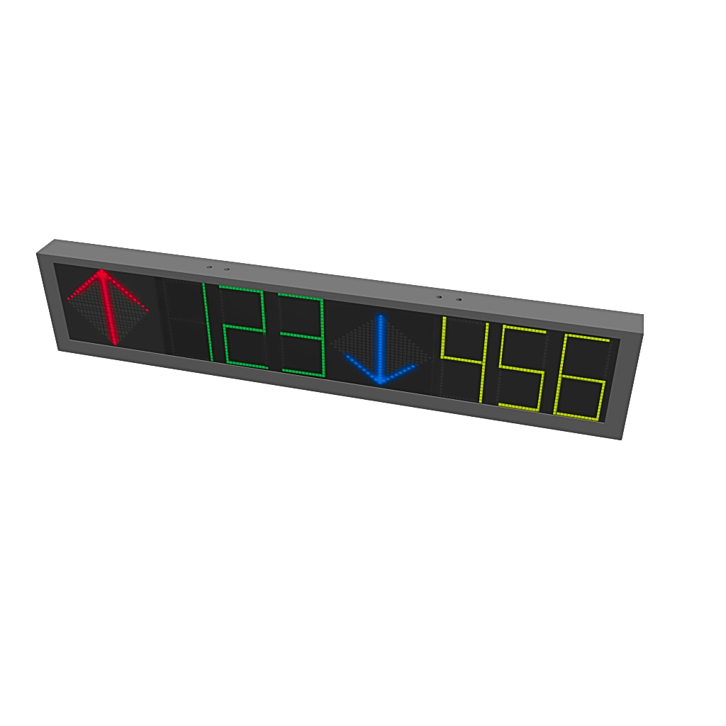 Panel LED de Estacionamiento Hikvision / 6 Dígitos con 2 Flechas / 7 Colores RGB / Comunicación RS485 y RJ45 / Display en Tiempo Real / Iconos Especiales / Montaje por Suspensión