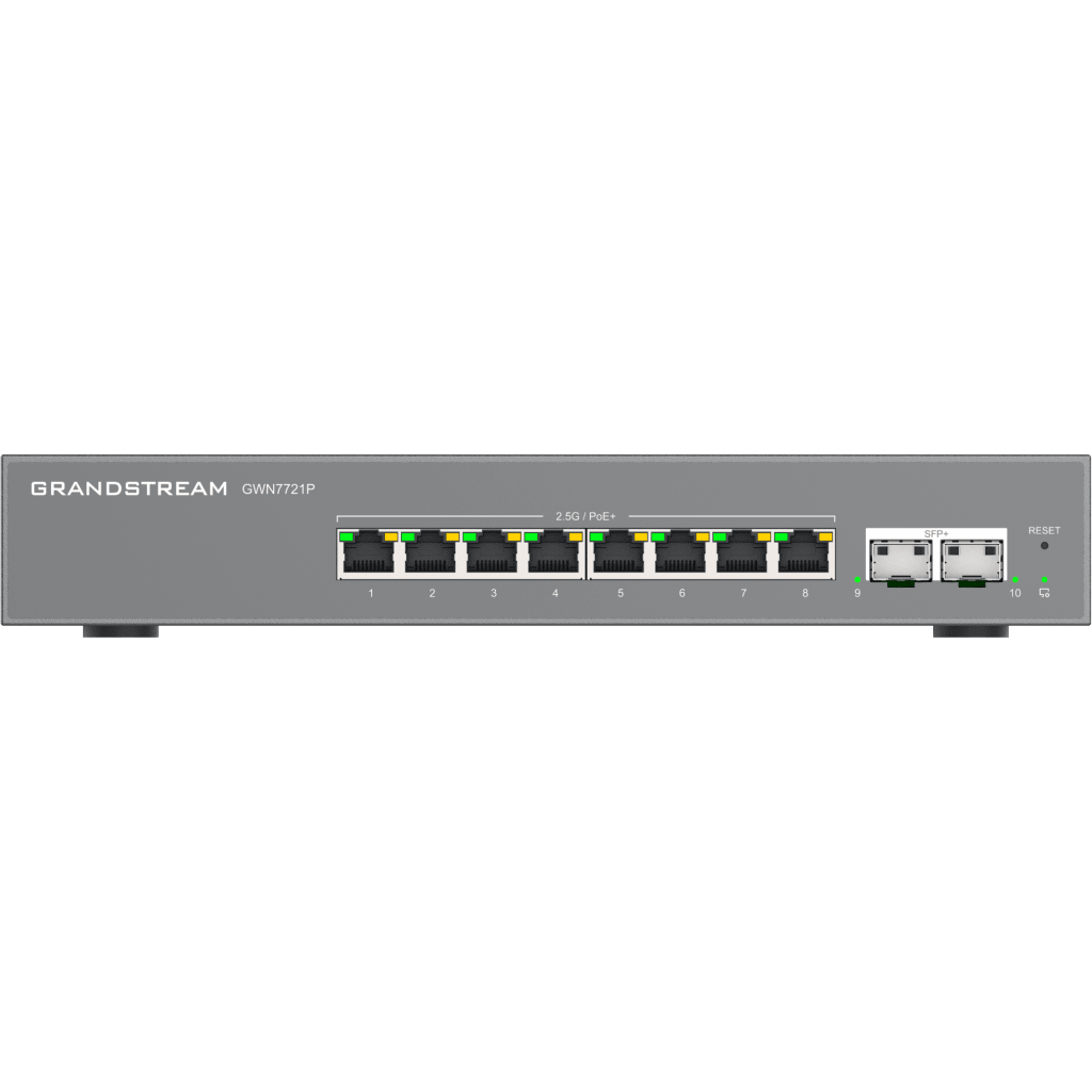 Switch L2 Lite Administrable de 10 Puertos / 8 Puertos Ethernet 2.5 Gigabits / 2 Puertos SFP+ 10 Gigabits / PoE+ 802.3af/at / VLAN 802.1Q / QoS / IGMP Snooping / Montaje en Escritorio o Pared