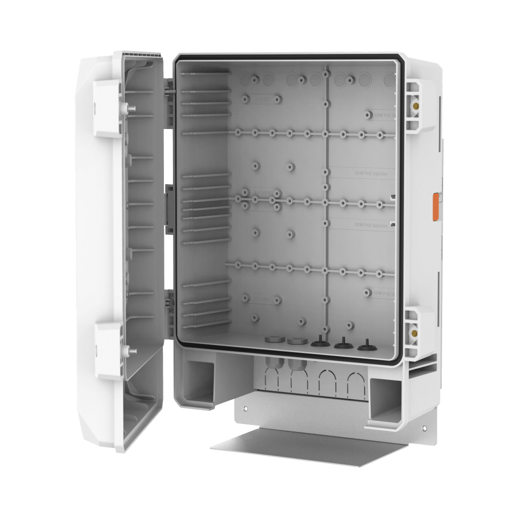 Gabinete SBP-150NBW / PC (Policarbonato) y Aluminio / IP66 IK10 NEMA 4X / Carga Máxima 15 kg / Dimensiones 360x420x163.1 mm / Color Blanco